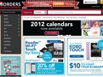 Borders Voucher - 20% off Books, CDs, DVDs, Blu-Ray and Calendars (Online Store) + Free Shipping