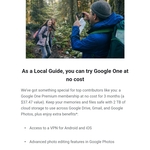 Google One Premium Membership 2TB 3 Months Free via Google Local Guides