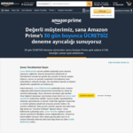 Amazon Prime Video + Gaming TRY₺7.90 Per Month (~A$0.61) No VPN Required @ Amazon Türkiye