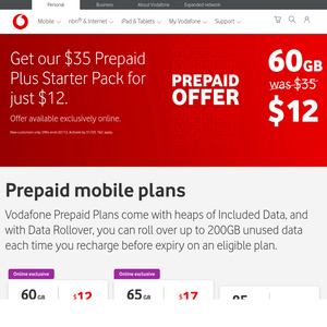 Vodafone $35 60GB 28-Day Prepaid SIM Starter Kit for $12 Delivered + $5 Cashrewards Cashback @ Vodafone