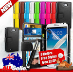 New Galaxy Note 2 N7100 Samsung ID Wallet Leather Case $5.99 +2x Screen Protector +1x Stylus