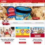 Coles Peanut Butter Ice Cream 500ml + Other Flavours $4 Save $2 from 14th May
