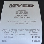 Breville BEP920BSS Dynamic Duo (with Smart Grinder Pro) $1250 + $100 CB = $1150 @ Myer
