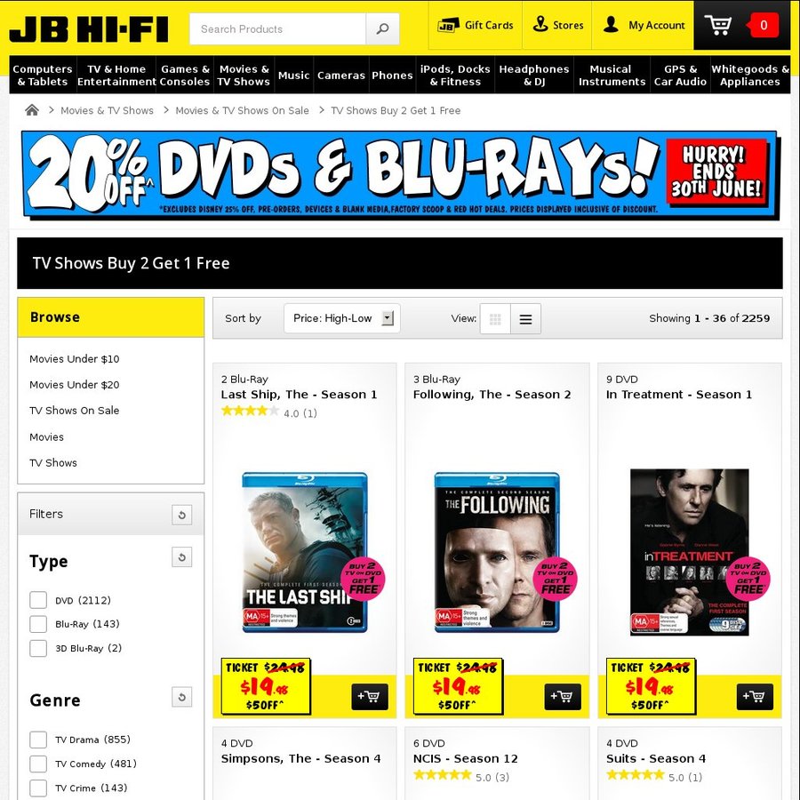 JB Hi-Fi 20% Off DVD Stacked With Buy 2 Get The 3rd Free TV Shows ...