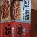 Domino's Pizza: 3x Large Traditional + 2x Garlic Breads + 2x 1.25l Drinks $30.95 Pickup | $35.95 Delivered