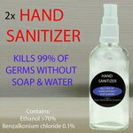 2x Hand Sanitiser Rinse Free Antibacterial 70% ALCOHOL KILLS 99.99% GERMS 100ml Get 2x 100ml (200ml) UNDER $20!