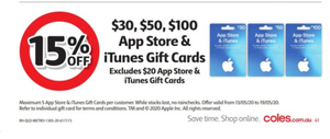 20% off iTunes Gift Cards (Excludes $20 Cards) @ Coles (in Store) -  OzBargain