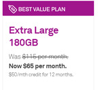 $50/Mth Credit for 12 Months on $115 XL 180GB 5G Plan (Was $115/Mth, Now $65/Mth for 12 Months) @ Telstra