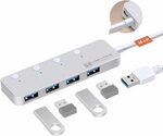 HEYMIX Ultra Slim Aluminium LED Switch 4IN1 USB 3.0 A Hub $13.99, USB C 3IN1 Hub $12.99 Delivery ($0 w P/ $39 Spend) @ Amazon AU