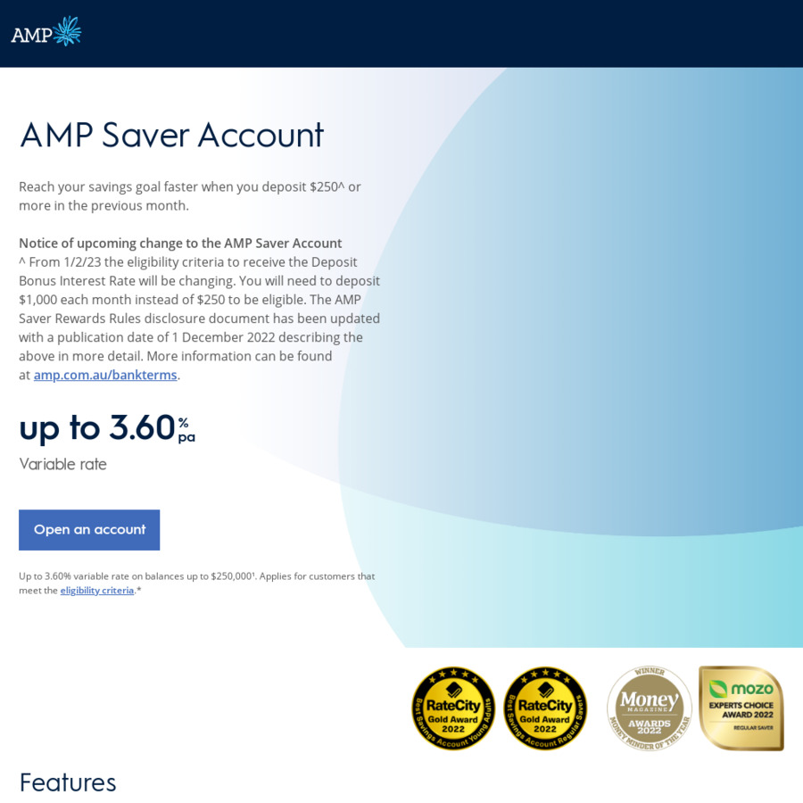 AMP Saver Account 4.1 p.a. Interest on Balance up to 250,000 (1,000