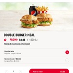 $8.95 Double Burger Meal (Double Tender Burger + Zinger + Chips & Drink) via App @ KFC