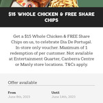 Whole Chicken & Share Chips $15 (in-Store Only, 1 Per Customer, Free Membership Required) @ Oporto