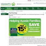 Woolworths- Save 15c/L when you spend $100 till Sunday