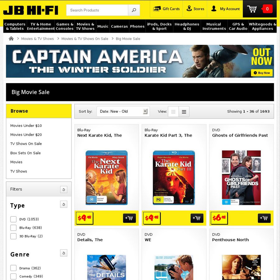 JBHIFI Big Movie Sale. Blu Rays 9.99 Dvd s 6.98 OzBargain