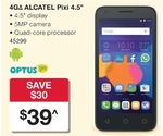 Optus Alcatel Pixi3 4.5 4G $39 @ Australia Post