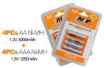 High Capacity MP Rechargeable Ni-MH Batteries, 4x AAA 1250mAh + 4x AA 3000mAh - $9.98 + $4.95 P