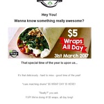 $5 All Wraps @ LeWrap - (NSW/ACT) on 31 March only- close to 50% off thier wraps