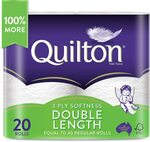 Quilton 3 Ply Double Length Toilet Tissue (Pack of 20) $20.50 ($18.45 S&S) + Delivery ($0 with Prime/ $39 Spend) @ Amazon AU