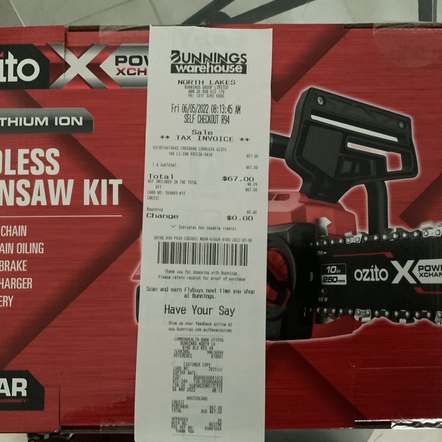 Bunnings ozito deals battery chainsaw