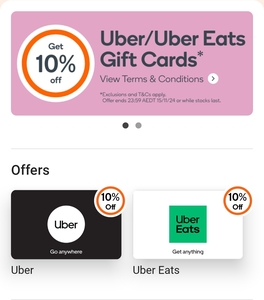 10% off Uber / Uber Eats eGift Cards (Variable Load $5-$500) @ Everyday Rewards via App