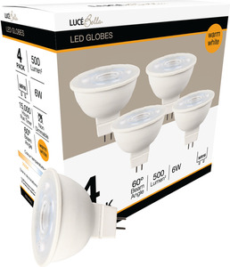 Luce Bella MR16 LED 500lm Warm White 6W 60° Globe 4pk $2 + Delivery ($0 C&C/ in-Store/ OnePass) @ Bunnings