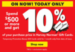 Get 10% of your Purchase Back in Gift Cards (Min. $500 Spend, 1 Month Gift Card Validity) @ Harvey Norman