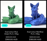 [Pre Order] 10x 1kg Dual Colour PLA 3D Filament $160 + Delivery (Delivery Discount with Multiple Items Brought) @ Siddament