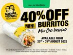 40% off Mini Burritos (Excludes Brekkie Burritos) + Delivery & Fees @ Guzman y Gomez via Uber Eats