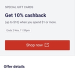 Pay with Westpac Credit Card for 10% Back at Special Gift Cards (One Use Only, Up to $10 Back) @ Westpac Rewards