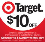 $10 off $100 Spend at Target This Weekend (Sydney Daily Telegraph / Herald Sun Coupon Required)