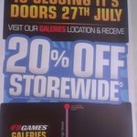 20% off Storewide @ EB GAMES (Galeries and World Square Location, Sydney NSW) 