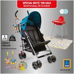 Win a Compact Stroller, Baby High Chair + 2x Squeek Toys from ALDI