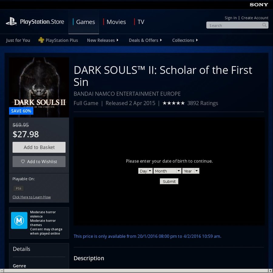 PS4 Dark Souls 2 Scholar Of The First Sin 27 98 PS Store OzBargain   231174x 