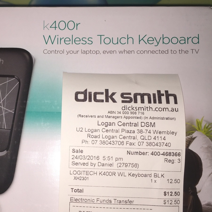 Logitech k400r wireless touch keyboard 12 50 dick smith instore