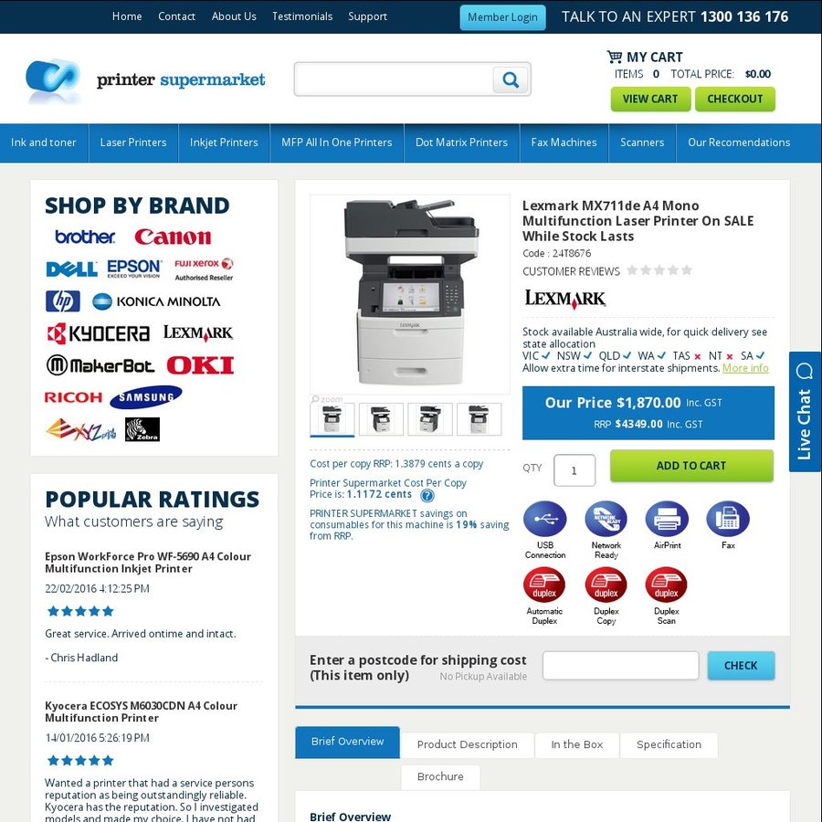 Lexmark mx711de a4 mono multifunction laser printer on sale while stock