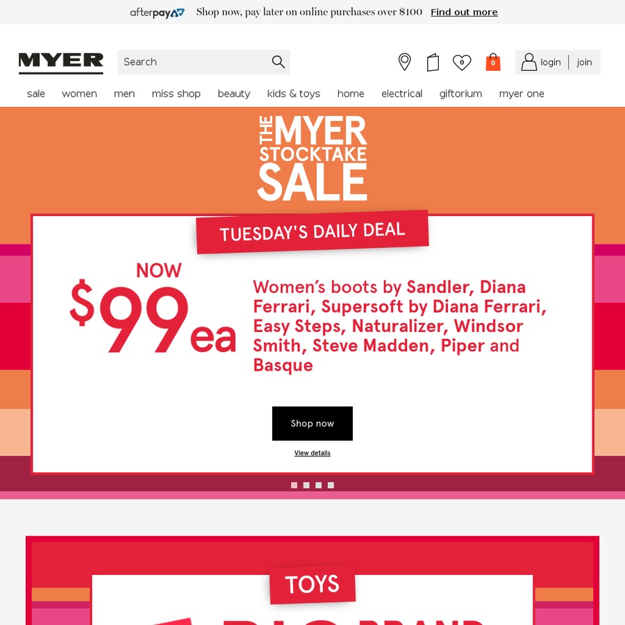 $10 off $60, $15 off $80, $20 off $100 @ MYER Online ...