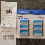 Batteries Performer 9 Volt Carbon Zinc HD 6 Pack $1.00 @ Kmart