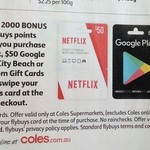 Prawn Gyoza $8, 2000 Bonus Flybuys (Worth $10) on $50 Netflix, Google Play, City Beach or Freedom Gift Cards @ Coles