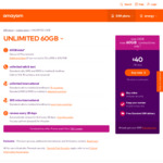 amaysim Unlimited 60GB (Was 45GB) $40/28days While Connected on Plan