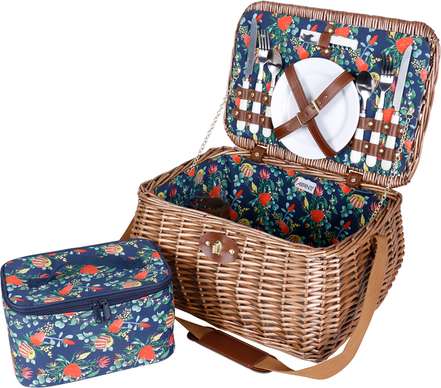 Avanti 2 Person Willow Picnic Basket Australian Natives Lining 49 (RRP