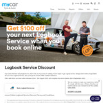 Get $100 off Your Next Logbook Service When You Book Online @ mycar Tyre & Auto