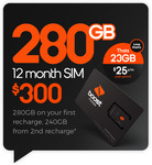 Boost Mobile $300 12-Month 280GB SIM for $260 Delivered (& $17 Cashrewards Cashback) @ Boost