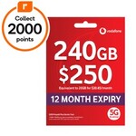 Vodafone $250 240GB 1-Year Prepaid Starter Pack & 2000 EDR Points for $150 @ Woolworths (In-Store Only)