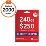 Vodafone $250 240GB 1 Year Prepaid Starter Pack - $150 + 2000 EDR Points ($10) @ Woolworths (In-Store Only)