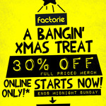 Factorie - 30% off + Free Shipping When You Spend over $20