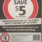 $5 Voucher off When Spend $30 or More at Coles East Village (NSW)