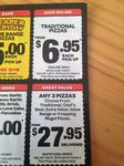 Domino's Traditional Pizza $6.95 Pick up, Any 3 Pizzas $27.95 Delivered