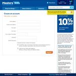 Create an Account on Masters.com.au and Get 10% off Your First Order