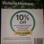 Woolworths Victoria Harbour (Docklands VIC) 10% off, $10 Min Spend