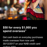 NAB Credit Card Overseas $50 Cashback with $1000 Spend